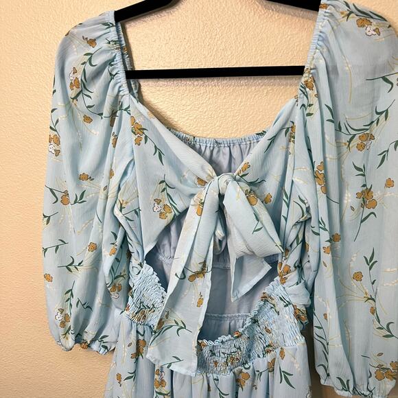 Exlura Floral Puff Sleeve Mini Dress Size M - Picture 3 of 6